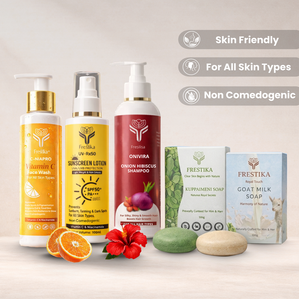 Sunscreen + Face Wash + Shampoo + Kuppaimeni / Goat Milk Soap